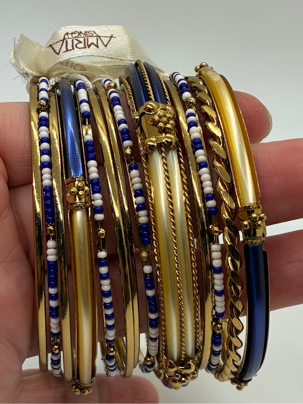 AMRITA SINGHBLUE AND GOLD BANGLE BRACELETS